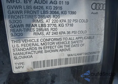 2019 Audi Q7 45 Premium from USA, damaged, VIN WA1LHAF73KD028073